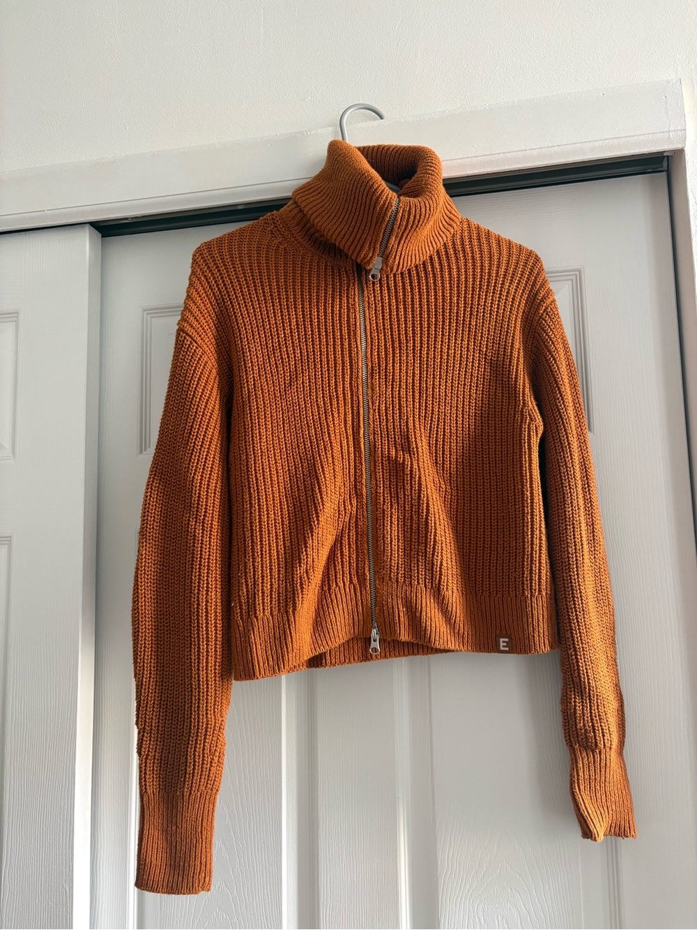 Everlane 100% Organic Cotton Full Zip-Up Turtleneck Sweater - Rust Orange